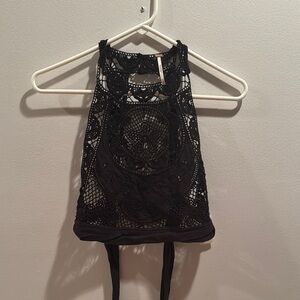 Free People Black Embroidered Halter top XS